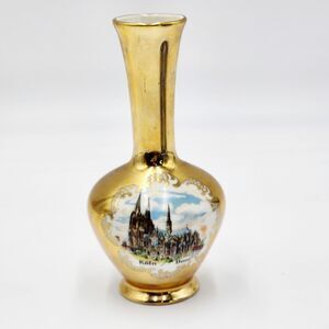 Vintage Koln Dom Souvenir 22k Gold Over White Porcelain Small Bud Vase Bavaria